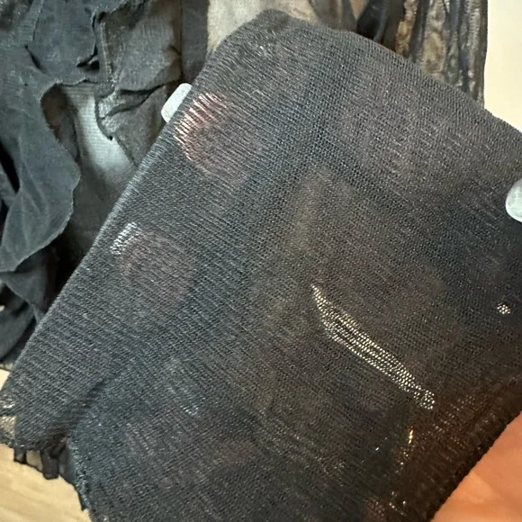 Zebra Sheer Vintage Ruffled Mesh Buttoned Blouse - Picture 6 of 12